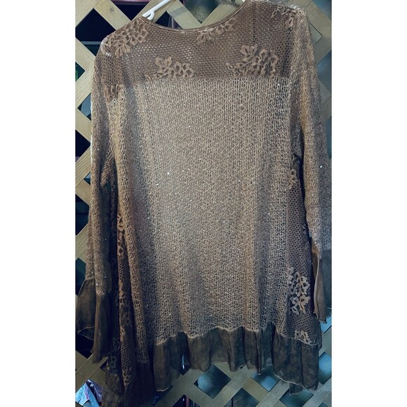 NWT INDIGO THREAD CO. Mixed Fabrics Brown Asymmetrical Lagenlook Tunic XL - Picture 6 of 11